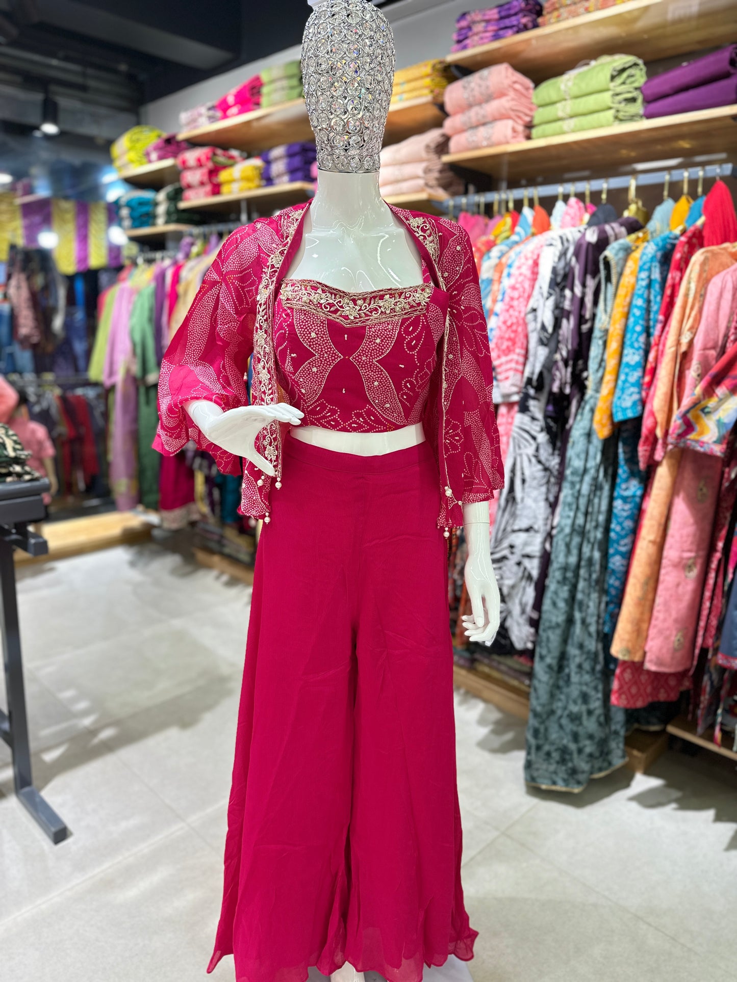 Premium Designer Hot Pink Indo- Western Dress