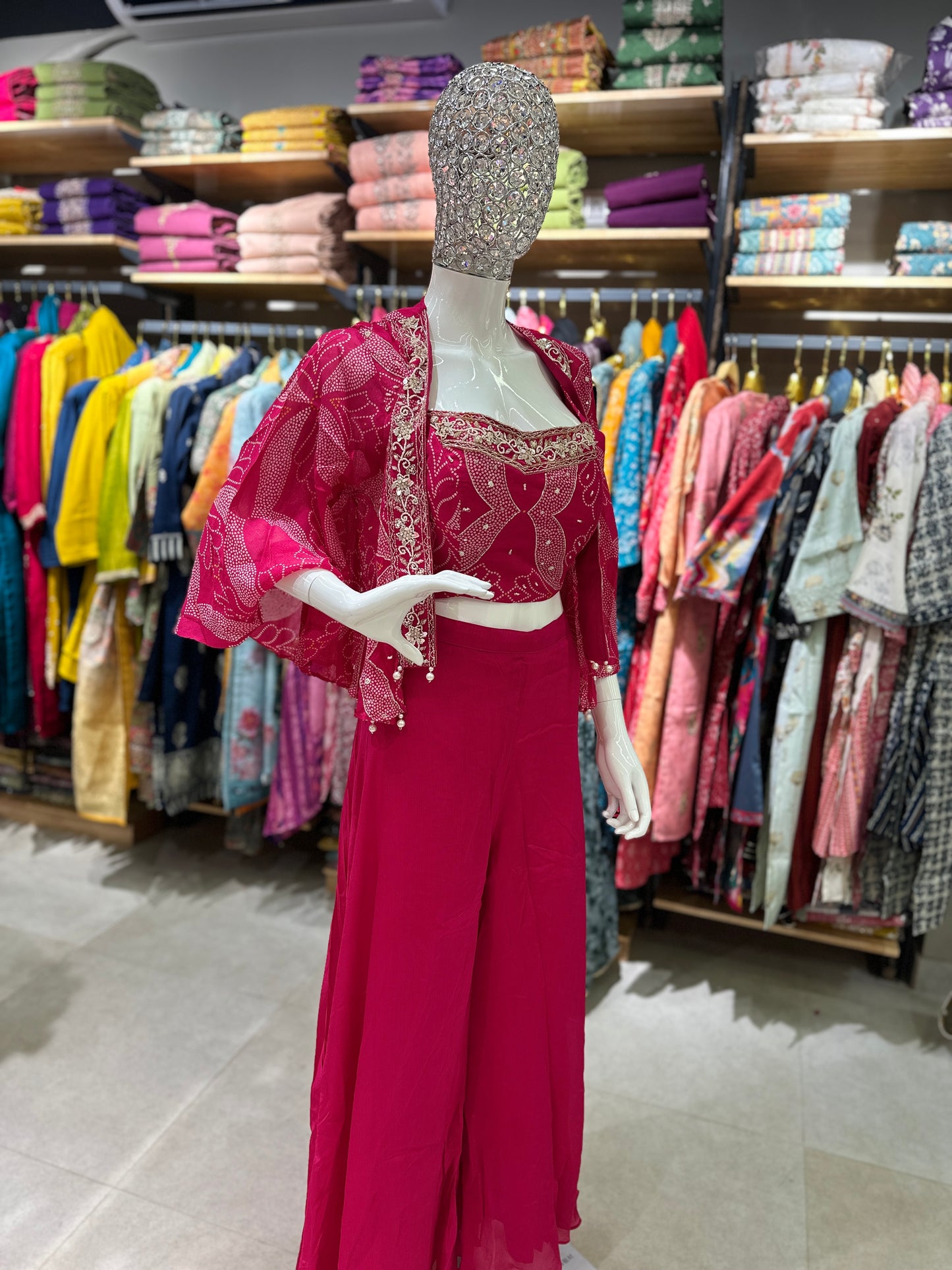 Premium Designer Hot Pink Indo- Western Dress