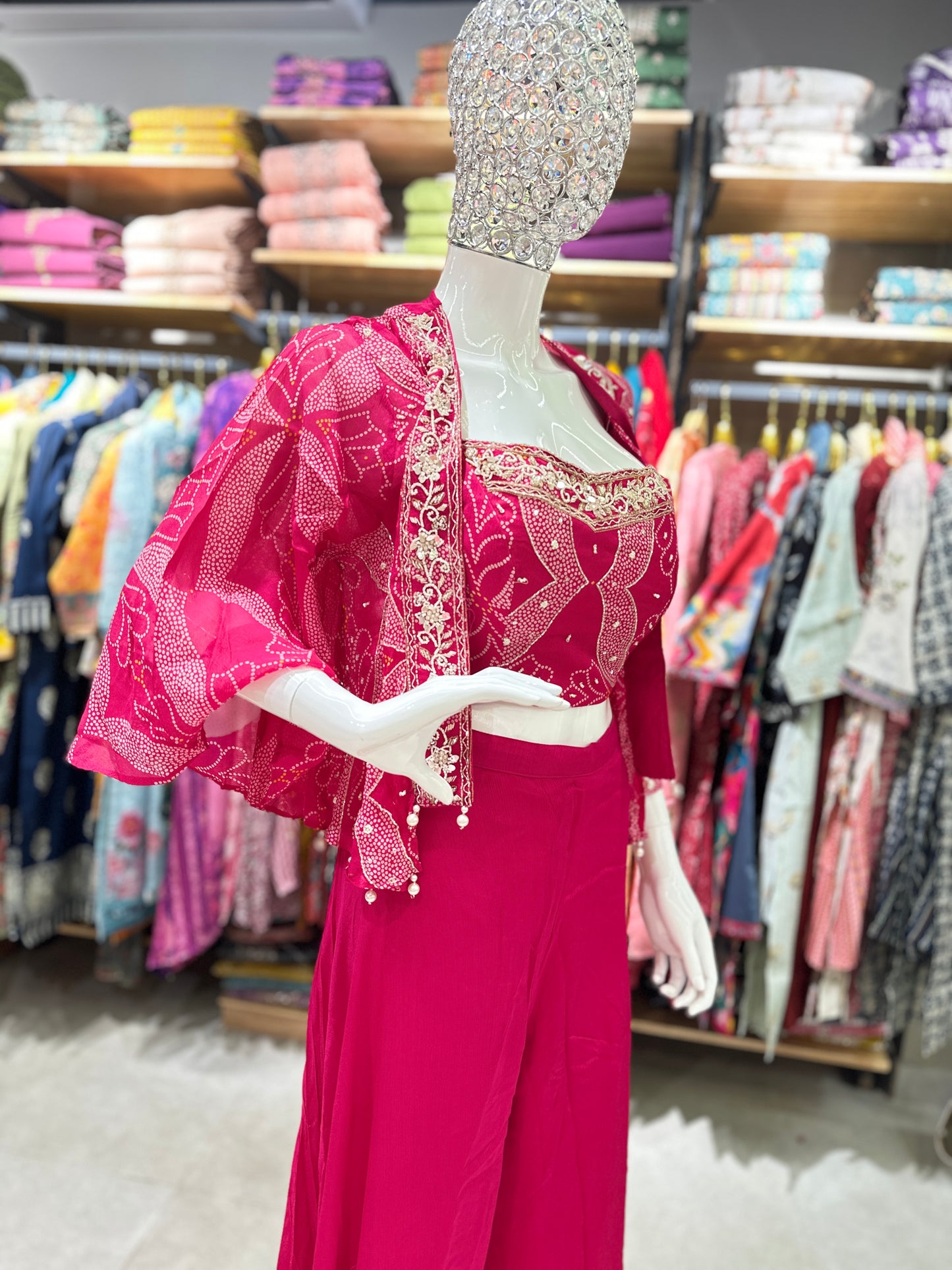 Premium Designer Hot Pink Indo- Western Dress